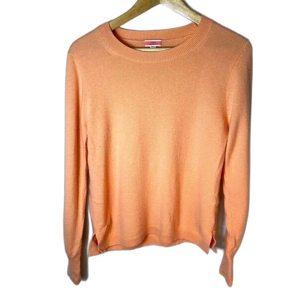 J. Crew Peachy Orange 100% Cashmere Classic Crewneck Sweater Size L - Picture 3 of 10